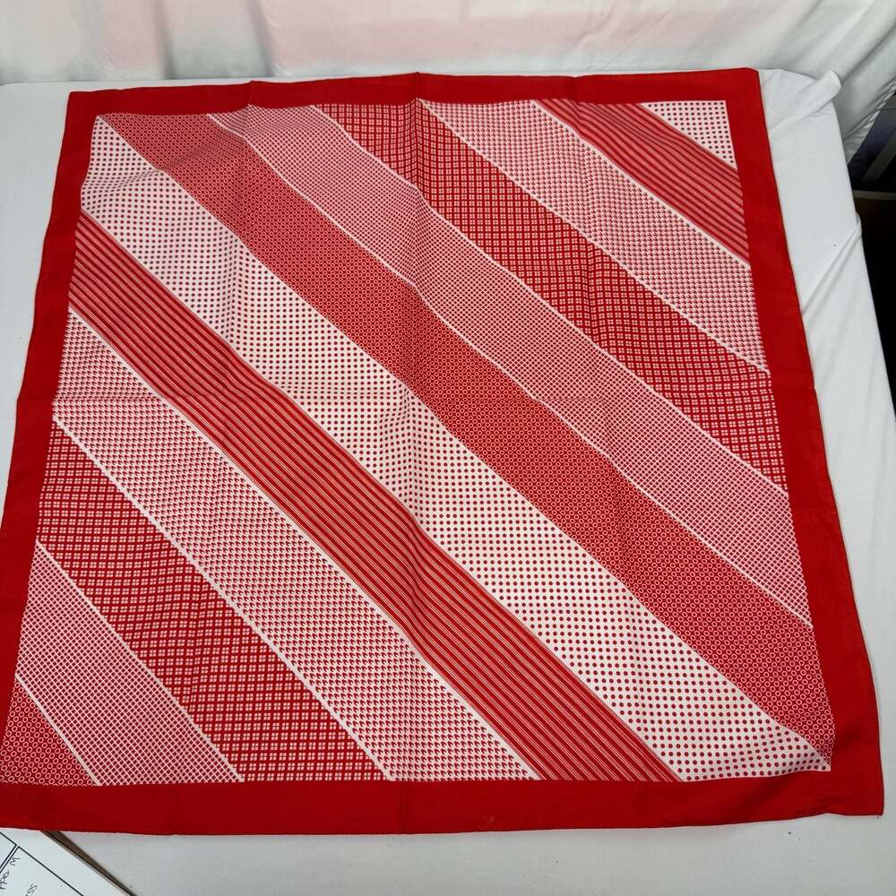 Glentex Vintage Red and White Mixed Pattern Geometric Square Scarf